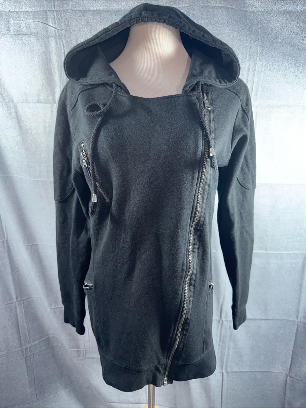 2614-Maurices Black Hooded Asymmetrical Zip Jacket